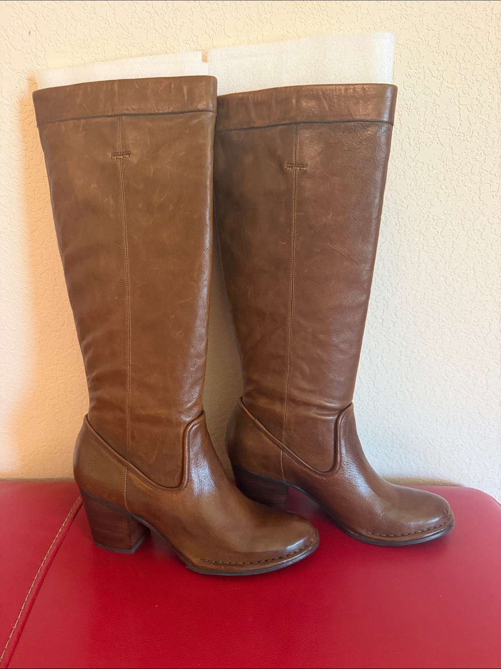 Frye Rory Scrunch Tall Leather Boots Brown NWOT  - Women's 8.5 - Picture 2 of 4
